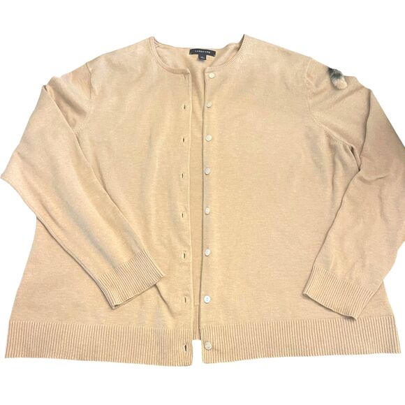 Lands End Womens Cardigan Sweater Sz XL Beige Long Sleeves Button Up Casual Work - Picture 3 of 16